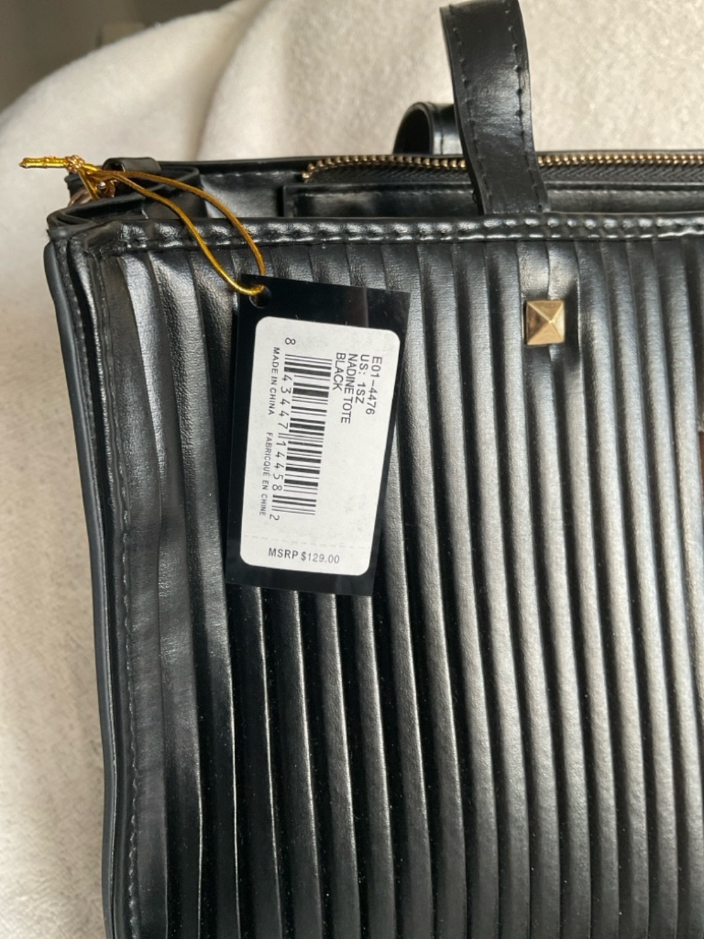 bebe Black Pleated Tote with Gold Logo - Picture 4 of 5